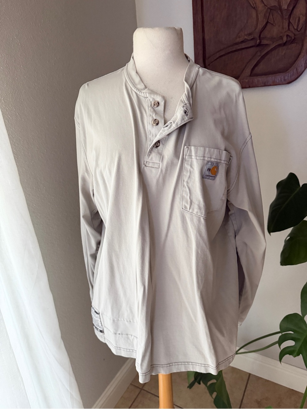 Carhartt FR Flame Resistant Long Sleeve Henley Shirt Light Gray Workwear